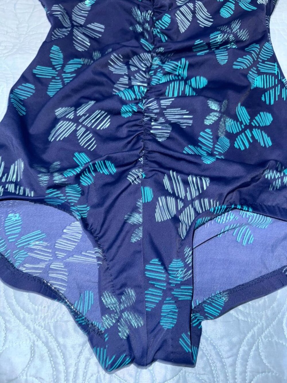 One-Piece Maxine Swimsuit With Ruched Front & Tropical Print Blue & Teal Womens - Picture 6 of 10
